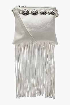 Boohoo Pu Fringe & Disc Detail Cross Body Bag
