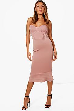 Boohoo Bandeau Frill Hem Midi Dress