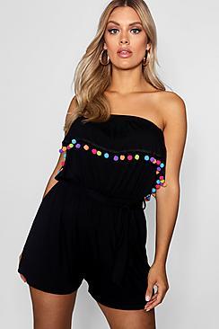 Boohoo Plus Daisy Pom Pom Beach Playsuit