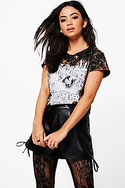 Boohoo Bridgette Bleached Band Printed Tee