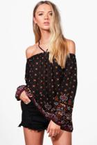 Boohoo Piper Paisley Strappy Off The Shoulder Woven Top Multi