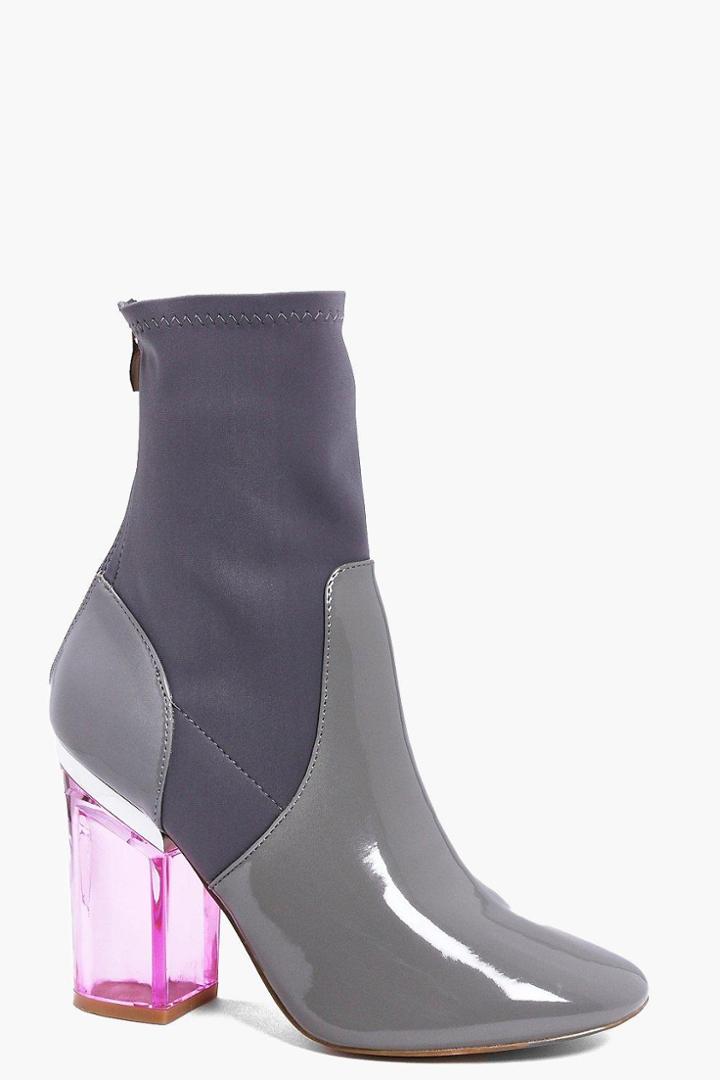 Boohoo Melissa Clear Heel Boot Grey
