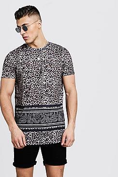 Boohoo Longline Curved Hem Animal Print Jersey Tee
