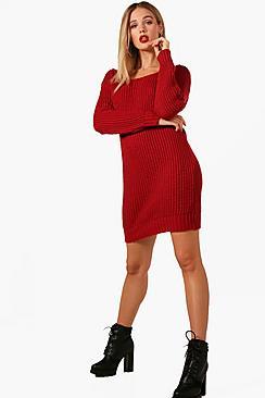 Boohoo Alice Soft Knit Slash Neck Jumper Dress