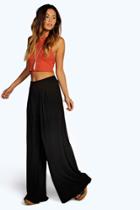 Boohoo Iman Pin Tuck Soft Tailored Jersey Wide Leg Trousers Black