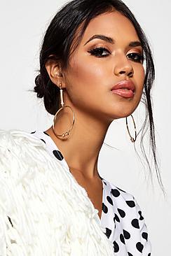 Boohoo Lucy Bar & Bead Hoop Earrings