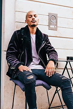 Boohoo Black Velour Biker Jacket