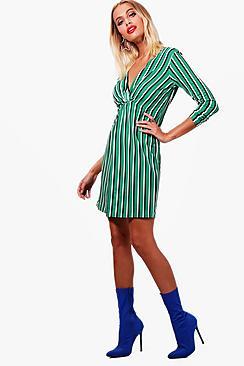 Boohoo Megan Stripe Twist Knot Front Shift Dress