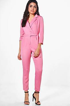 Boohoo Rebecca Premium Satin Tailored Jumpsuit