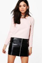 Boohoo Laila Long Sleeve Crop Top Pink