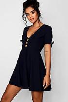 Boohoo Holly Mock Horn Button Detail Woven Tea Dress