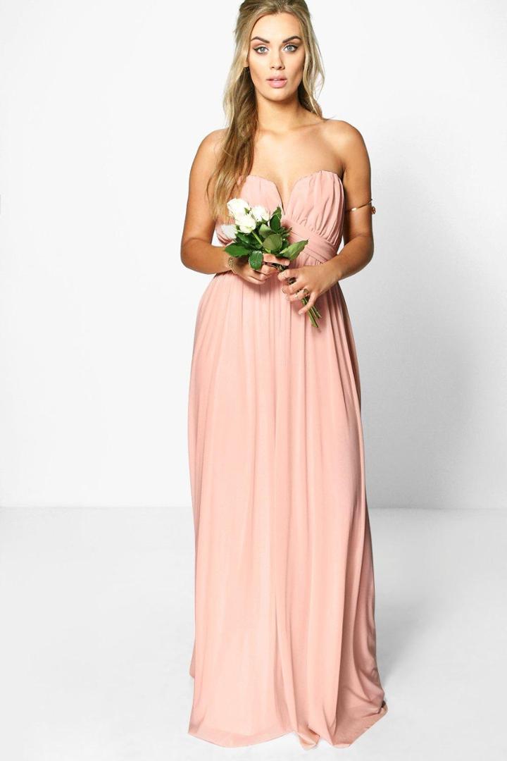 Boohoo Plus Helen Mesh Plunge Bandeau Maxi Dress Blush
