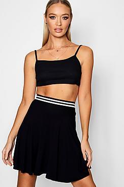 Boohoo Marie Sports Waistband Skater Mini Skirt