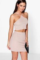 Boohoo Roxy Ribbed Cut Away Top & Mini Skirt Co-ord Set
