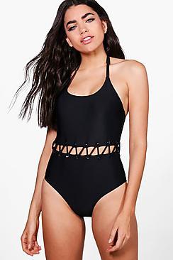 Boohoo Aruba Eyelet Waist Detail Swimsuit