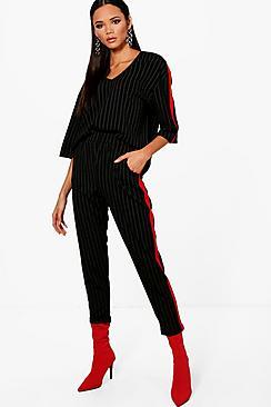 Boohoo Jade Pinstripe Sport Stripe Trousers