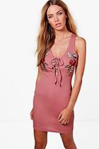 Boohoo Annabel Embroidered Lace Up Bodycon Dress