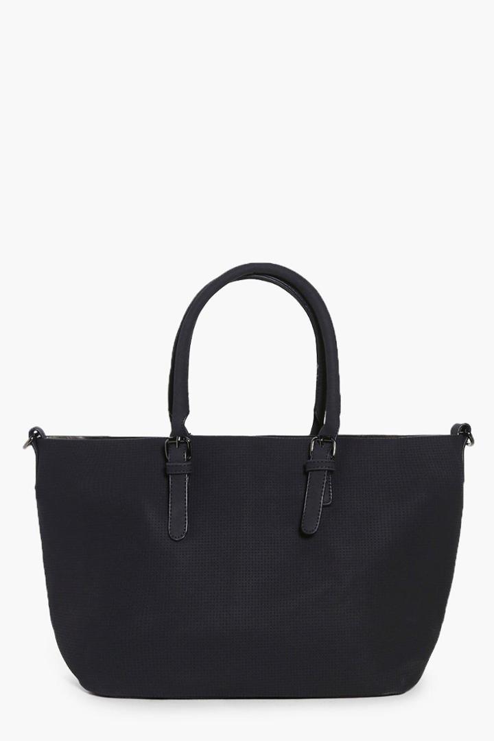 Boohoo Georgia Perforated Metallic Lined Shopper Bag Black