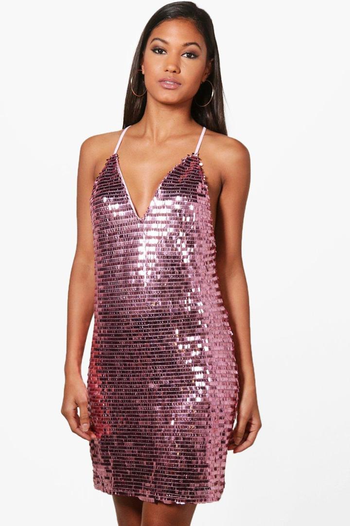 Boohoo Boutique Evelyn Sequin Bodycon Dress Pink