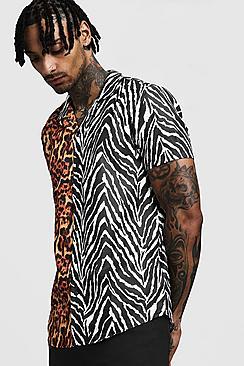Boohoo Mixed Animal Short Sleeve Revere Shirt