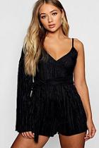 Boohoo One Shoulder Plisse Playsuit