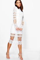 Boohoo Boutique Jay Lace Panelled Midi Dress Ivory
