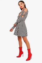 Boohoo Isabelle Striped Ruffle Shoulder Skater Dress
