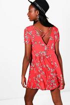 Boohoo Rosie Cross Back Short Sleeve Smock Dress