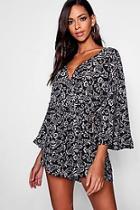 Boohoo Tall Alice Print Kimono Wrap Playsuit