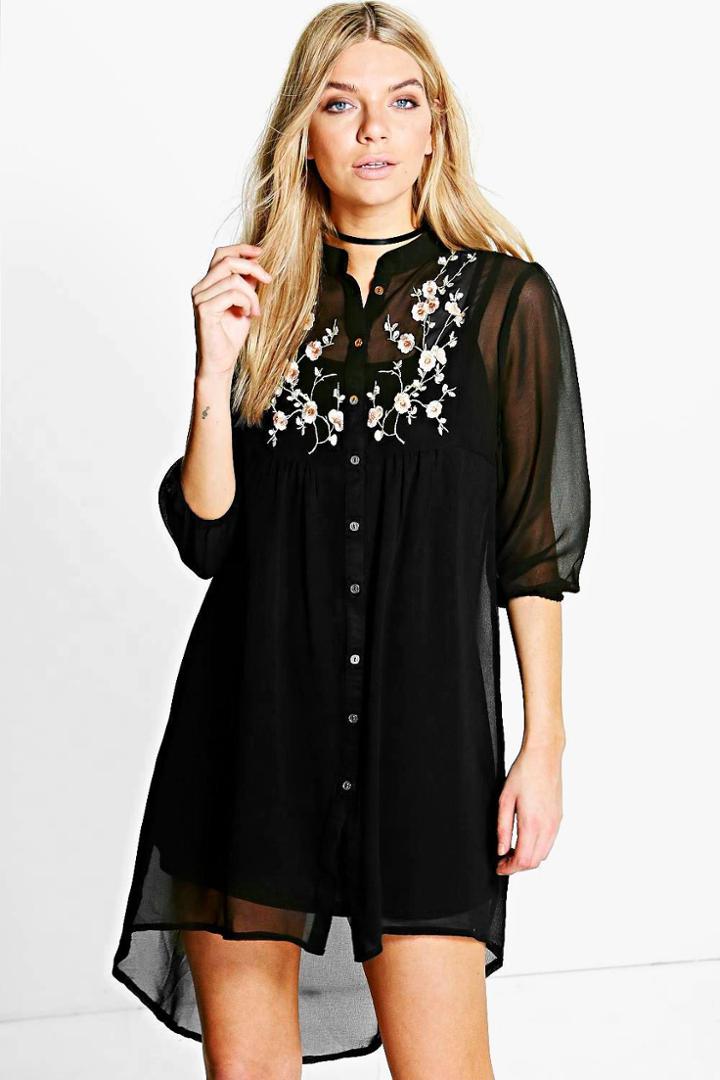 Boohoo Maddison Embroidered Shirt Dress Black