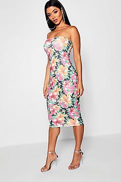 Boohoo Boutique Tropical Bandeau Midi Dress