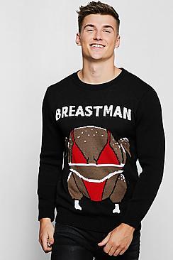 Boohoo Breast Man Knitted Christmas Jumper