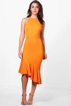 Boohoo Isobel Asymetric Peplum Hem Midi Dress Orange
