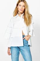 Boohoo Bethany Ruffle Tiered Shirt White