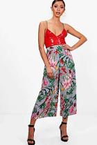 Boohoo Hana Woven Palm Stripe Wide Leg Trouser