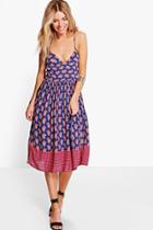 Boohoo Prisha Ditsy Tie Back Midi Dress Blue