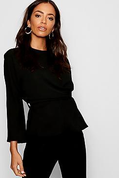 Boohoo Woven Knot Front Blouse