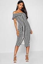 Boohoo Bardot Tonal Stripe Midi Dress