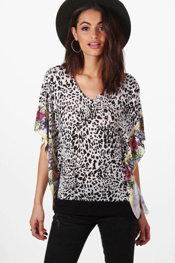 Boohoo Kerrie Leopard Print Jumper White