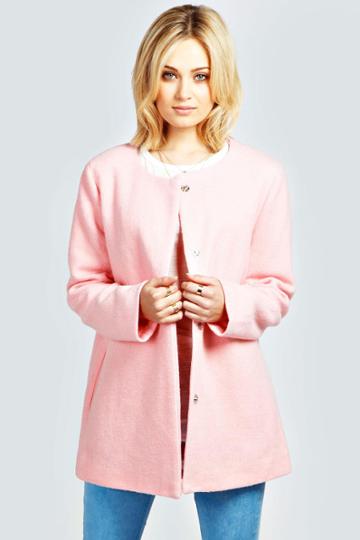 Boohoo Zara Textured Wool Look Boyfriend Coat - Pink