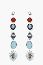Boohoo Frances Turquoise Floral Stud Earring Set Silver