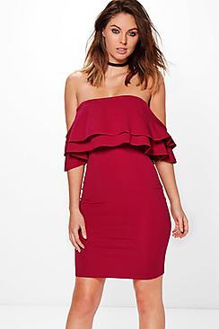 Boohoo Gracie Frill Off Shoulder Bodycon Dress