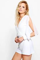 Boohoo Zoe Textured Split Sleeve Wrap Playsuit Ivory