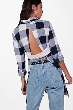 Boohoo Keira Check Open Back Shirt