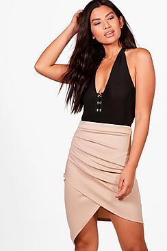 Boohoo Gracie Rouched Side Asymetic Mini Skirt