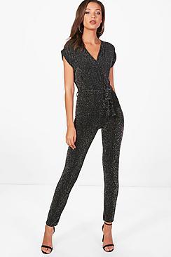 Boohoo Tall Emma Glitter Wrap Jumpsuit