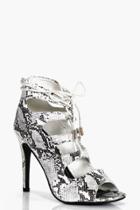 Boohoo Millie Snake Ghillie Lace Heel White