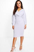 Boohoo Petite Natalie Puff Ball Sleeve Wrap Midi Dress