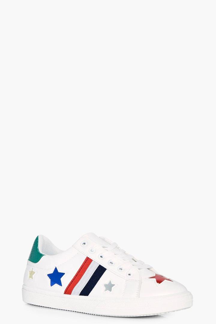 Boohoo Molly Sports Stripe & Star Trainer Green