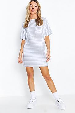 Boohoo Petite Stripe Print Oversized Dress